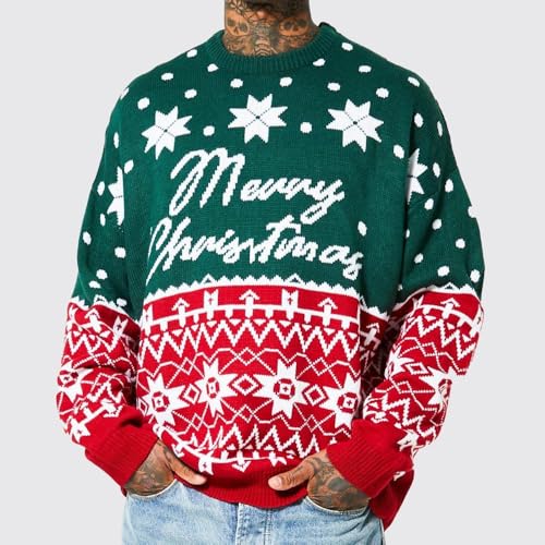 Men Ugly Christmas Sweater Merry Christmas Sweaters for Men 2024 Big and Tall Fashion Xmas Pullover Sweater2
