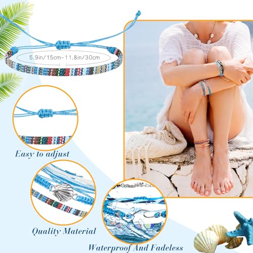 Yinkin 18-Piece Adjustable Boho Beaded Bracelet and Anklet Set - Handmade Colorful Surf Jewelry for Summer Style - Image 2