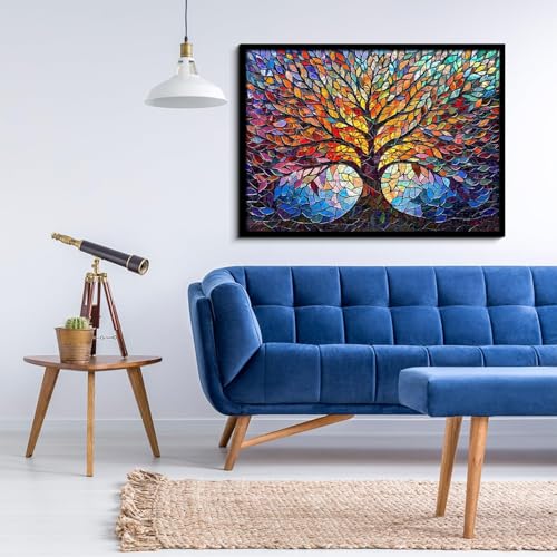 Image of iDream 1000 Pieces Jigsaw Puzzle - Artistic 3D Design, Colorful Wall Decor, Challenging Puzzle Gift for Friends & Family (Stained Glass - Tree of Life)