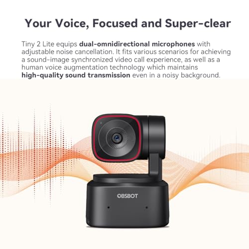 Image of OBSBOT Tiny 2 Lite 4K PTZ Webcam AI-Tracking 1 /2 inch CMOS | 1 /2 inch CMOS 48MP HDR 4K@30fps 1080p@60fps Dual-Mic NR Gesture Control 2.0 Preset Modes Streaming, Meeting, Gaming