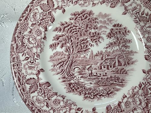 Eit England Keramik Geschirr rot weiß Flachteller, 19.5 cm, im Landschaft Design (Bild2)