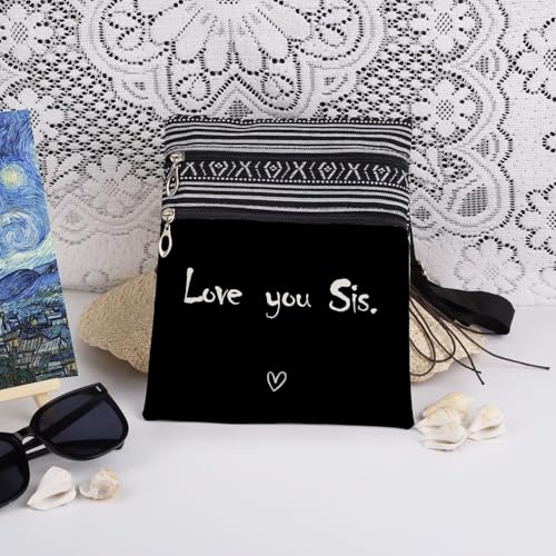 Love You Sis Print Crossbody Bag Unique Birthday Gift for Best Friend Sisters Teens Christmas Thanksgiving Gift for Women Travel Messenger Bag Adjustable Shoulder Strap (Black)3