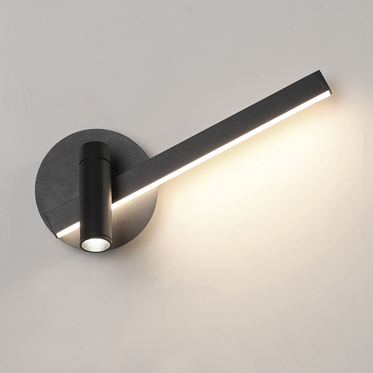 Kinkiet Kryty Czarny Regulowany kinkiet LED 6W z obrotową lampą ścienną do czytania Łóżko 3W LED Spot Lampka nocna Kinkiet do salonu Sypialnia Biuro, ciepła biel 4500K,Right
