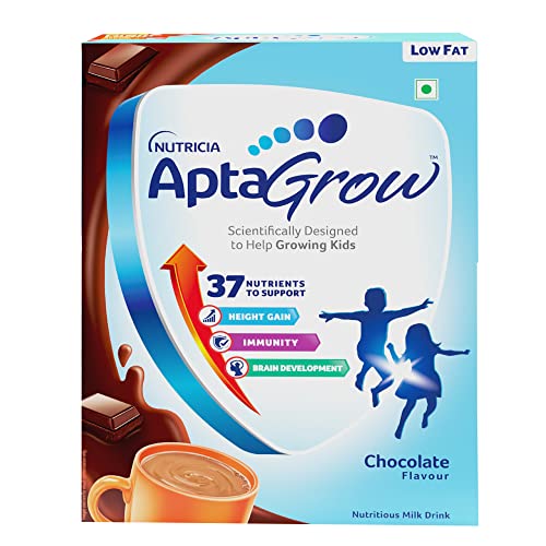 Image of AptaGrow Milk Drink Powder For Kid S Height Gain,Immunity & Brain Development,Nutritious & Tasty Chocolate Flavor,400 G|37 Nutrients|Prebiotics|Low Fat|Veg,1 Count,13 Servings
