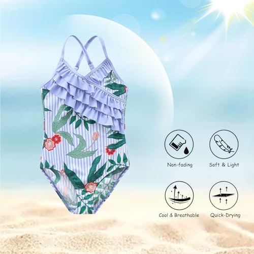 Image of Girls One Piece Swimsuits Hawaiian Ruffle Swimwear Beach Bathing Suit
