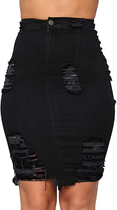 Verypoppa Women's Ripped Denim Skirt 
