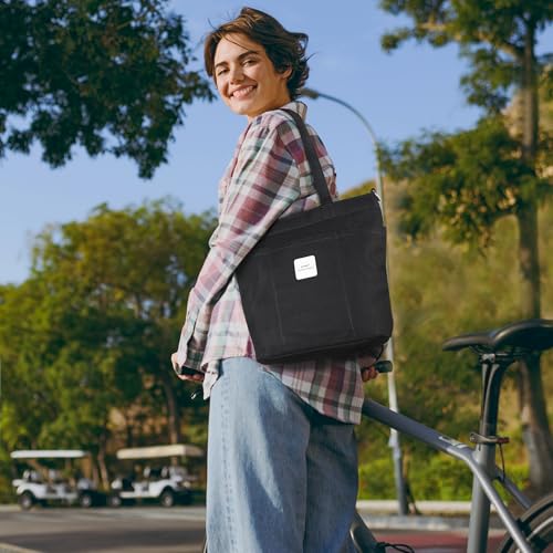 Iswee Canvas Tote Bag with Zipper Multi Pockets Tote Purse for Women Fashion Crossbody Tote Shoulder Bag Handbag Everyday Bag3