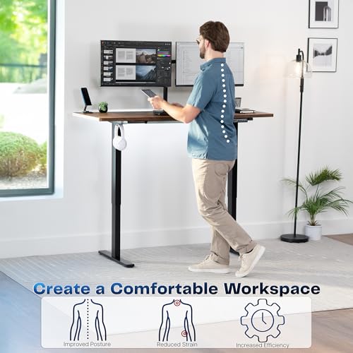 Image of VIVO Electric 60 x 24 in Rustic Standing Desk, Memory Height Adjustment, 1B Series, Holds 220 lbs, One-Piece Vintage Brown Top, Black Frame, DESK-KIT-1B6N
