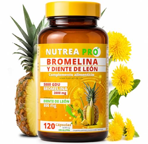 Enzimas digestivas a base de bromelina extra fuerte 120 cápsulas 2000 mg | Drenaje Linfatico, Anticelulitico Reductor Potente y Digestive Enzymes | Retención De Líquidos | Drenante NUTREA PRO®