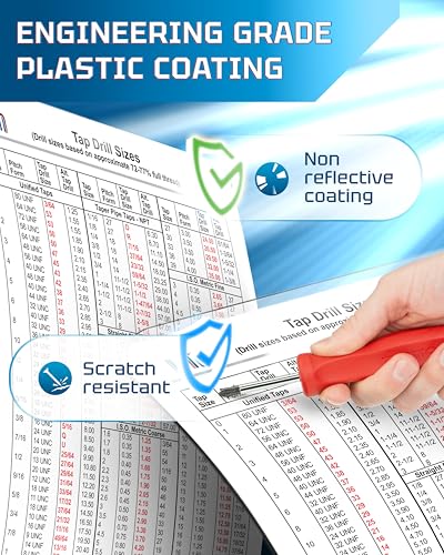 Image of Useful Magnet Inch /Metric Size Guide for Cutting & Forming Taps | 4 inch x 6 inch Waterproof Magnetic Chart for CNC Machines, Metalworking, Drill Press | Includes UNC, UNF, ISO, NPT, NPTF Thread Sizes