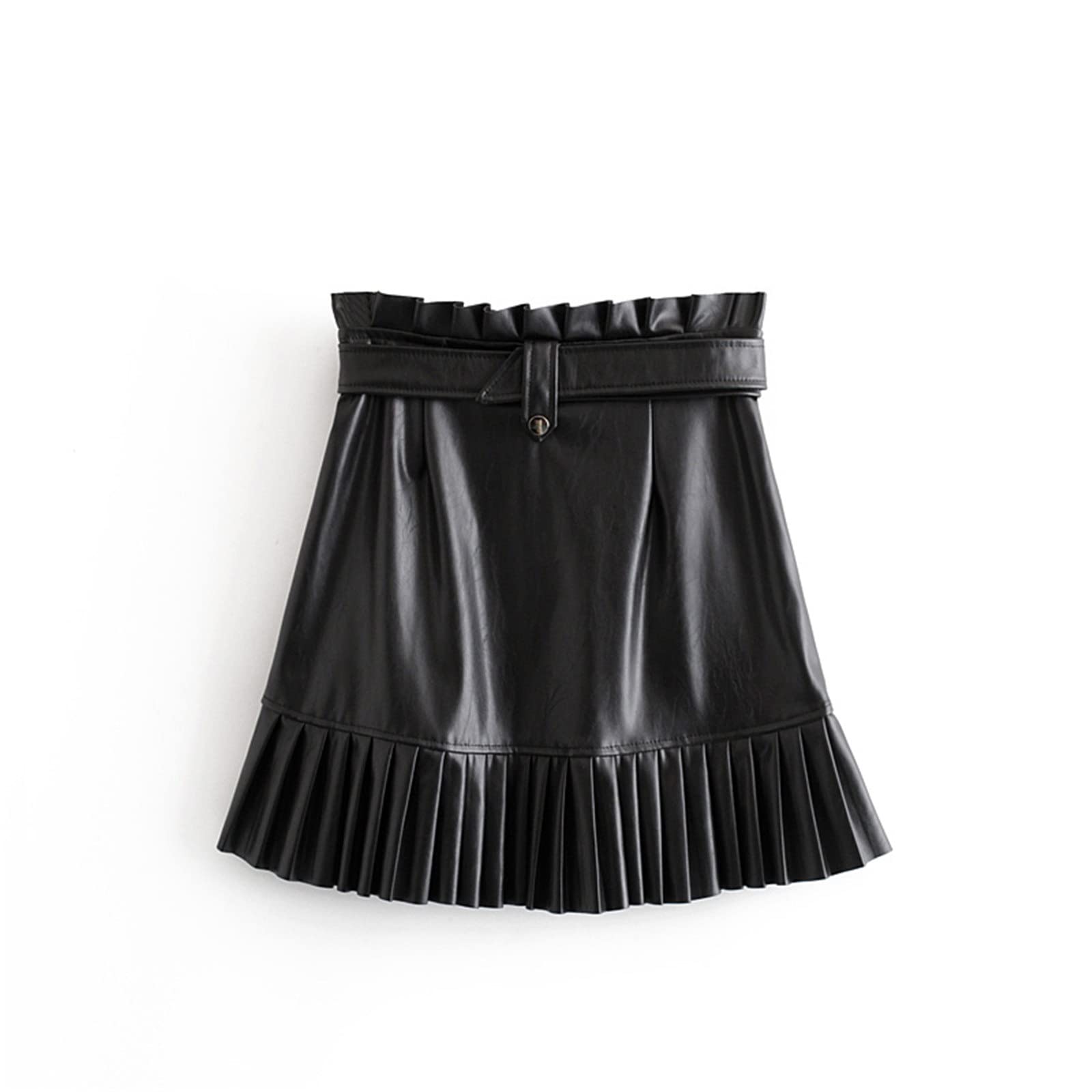 Leather Skirt Women Faldas de Cuero for Mujeres Cinturón Corbata Cintura con Alta