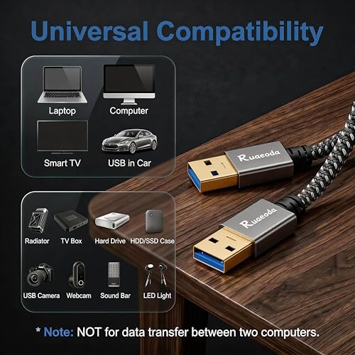 Image of USB to USB Cable 2 ft, USB 3.0 Male to Male Type A to Type A Double Sided USB Cord for Data Transfer Compatible with Hard Drive, Laptop, DVD Player, TV, USB 3.0 Hub, Monitor and More