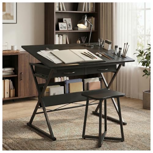 Reviews de Mesas de dibujo más recomendados. 45 SIMPLE ESPACIO Mesa de Dibujo,Mesa de Arte Ajustable Mesas Inclinable con 2 Cajones de Almacenamiento y Taburete,Restirador para Artistasun Estuche para Lápices en el Lado Derecho...