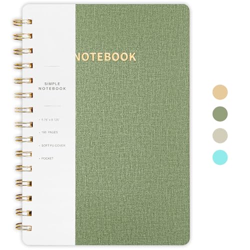 Image of Spiral Notebook-5.75 inch x 8.125 inch College Ruled Journal with Inner Pockets and 160 Pages,PU Leather Cover Business Journal, Twin-Wire Binding Notebook Perfect for Office & Home School Supplies Army Green