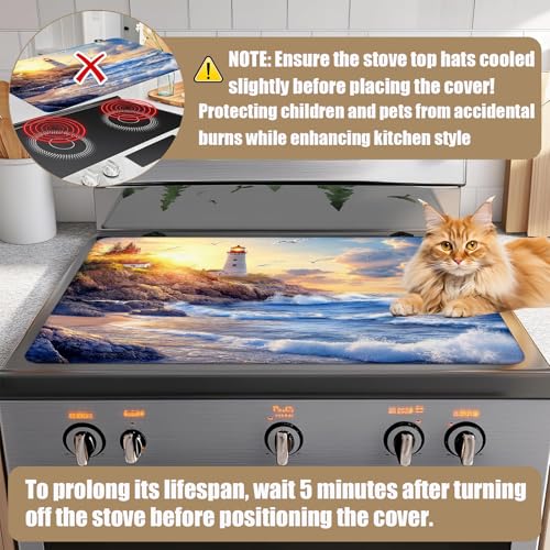 Image of lighthouse Stove Top Covers for Electric Stove, Electric Gas Stove Pad Heat Resistant Range Cooktop Protector for Home Decor Kitchen 28 inchx20 inch