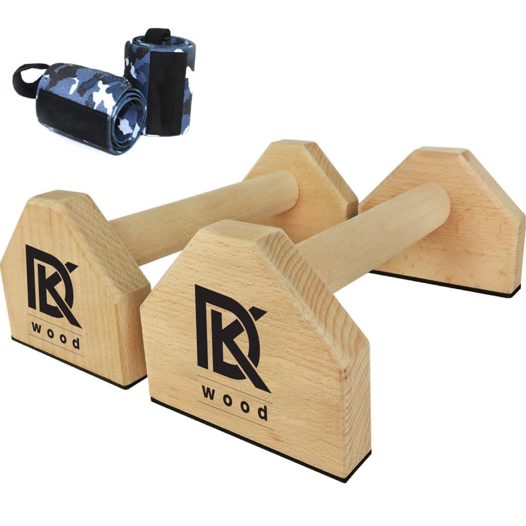 DK WOOD Push Up Bar Calisthenics Equipment, Solid Wood Parallettes Bars for Floor Use, Perfect Pushup Bar and Handstand Push Up Handles for Men and Women, Includes Wrist Wraps 30 CMM-image-9