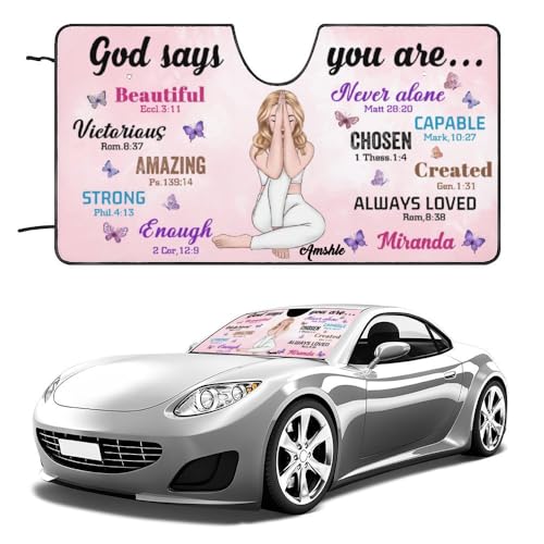 Image of Generic Personalized Car Windshield Sunshade Custom Window Sunshades Car Sun Visor Foldable UV Ray Sun Protector for Sedans SUV Trucks God Says You are Motivational You are Beautiful (01)