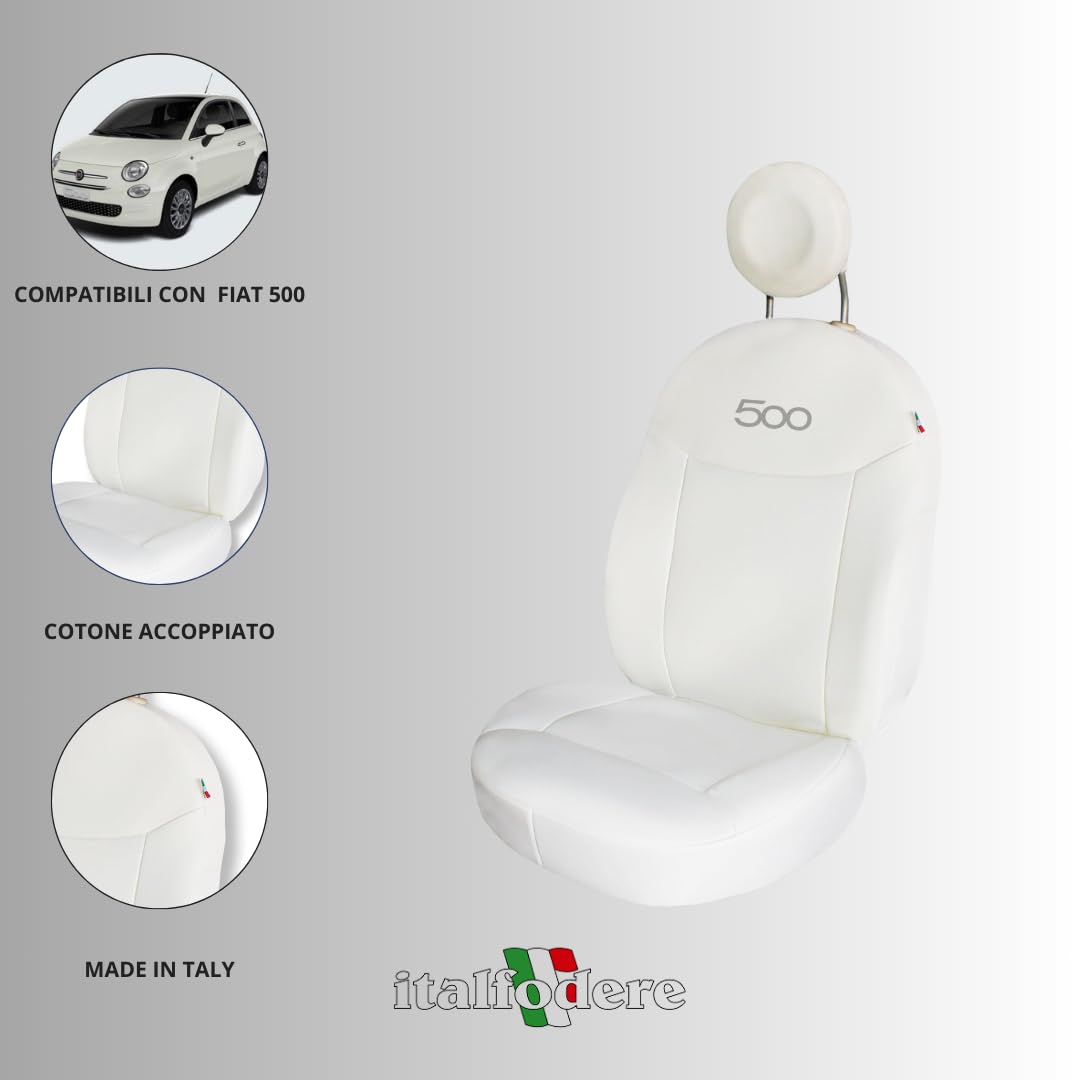 Italfodere - Coppia Coprisedili Anteriori Compatibili con Fiat 500 Riva Dolcevita - Accessori Auto Interni - Cotone Accoppiato Gommapiuma - Confortevoli e Resistenti - Facili da Installare