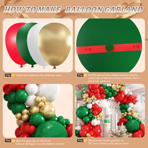 Image of 412pcs Red Green White Balloon Garland Arch Kit, 18 12 10 5 inch Different Sizes Red White Dark Green Balloon for Birthday Christmas New Year Party Decor