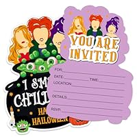 BIZIBAFF Halloween Party Invitation Cards with Envelopes - 12 Pack Hocus Pocus Halloween Invitations for Kids Adults - 5 x 6.6 Inch Witch Birthday Invitations for Haunted House Scary Holiday Party Favors