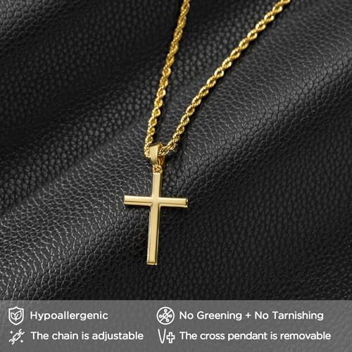 NORBU 925 Sterling Silver Cross Necklace for Men, Hypoallergenic Cross Pendant with Secure Lobster Clasp, Gold Religious Jewelry Gift for Baptism/Easter/Father's day2