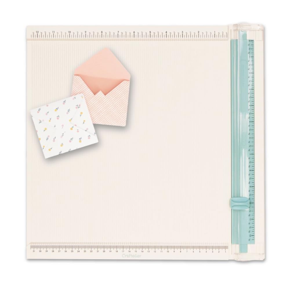Craftelier Guillotine - Minty Trim And Score Board, 30.5 X 30.5 Cm (12"X12"), Precise Shear With Folder And Square, Ideal Tool For Scrapbooking And Crafts