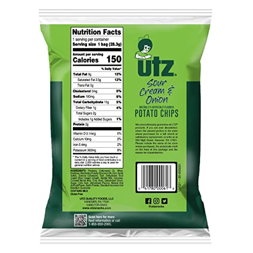 Utz Sour Cream & Onion 1 Oz. Bags, 42 Count, Crispy Potato Chips Made, Crunchy Individual Snacks To Go, Gluten Free Snacks #TOP2