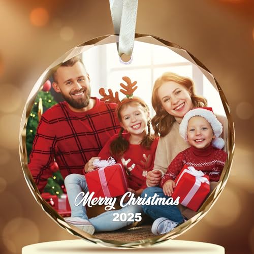 Personalised Christmas Bauble with Photo Custom Crystal Photo Ornaments for Xmas Gifts Christmas Tree Decoration for Kids Mom Dad Family