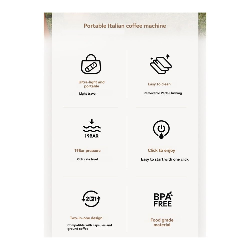 Bamberg Mini Cafetera de Cápsulas 2 en 1, Portátil, Compatible con USB, con Cápsulas y Café Molido, Intensidad Ajustable
