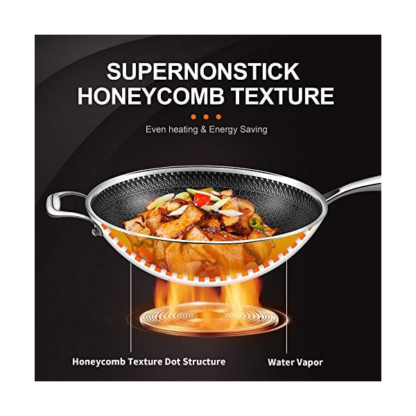 MICHELANGELO Wok Pan with Lid, 12.5 Inch Stainless Steel Woks & Stir