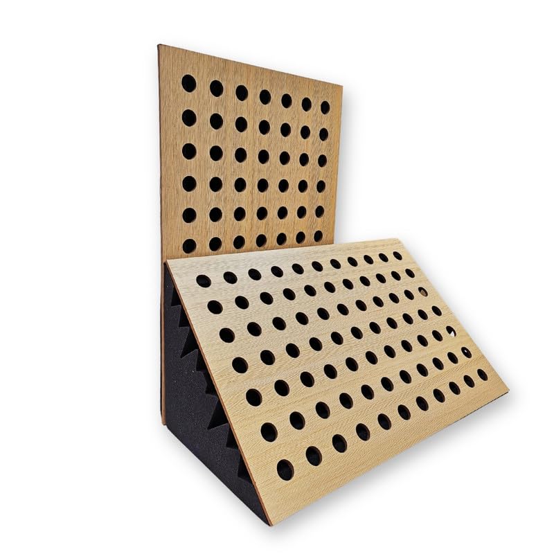 Image of SoundaXe M-Dot Corner Bass Trap, Wood + Acoustic Foam | Diffuse Bass in Studio & Home Theatres | Douglas Pine, 24x15 inch, 2 pcs