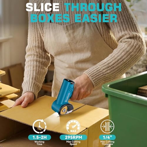 Image of Bluebow Cordless Electric Scissors, Rechargeable Cardboard Cutter | LED Light,4-Speed Settings, Safety Lock, 2 Blades, USB-C Battery Powered Box Cutter for Carpet, Leather, Fabric, Packages