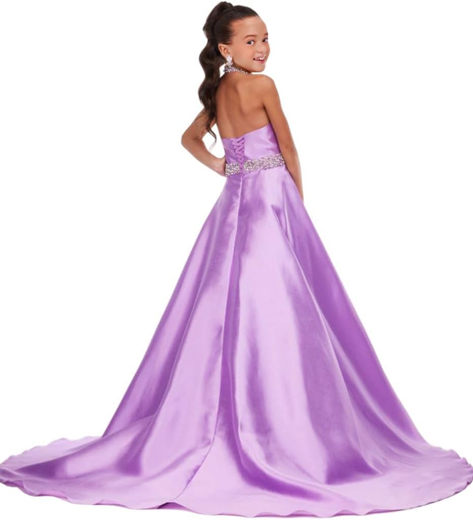 Girls Pageant Dresses Rhinestone Princess Formal Wedding Party Communion Gowns A Line Floor Length Satin Flower Girls - Image 6