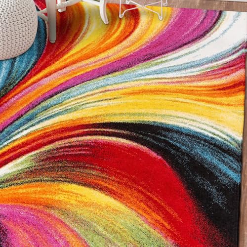 Tapis extra large de 2 x 3,7 m abstrait multicolore d'architecte pour grand salon