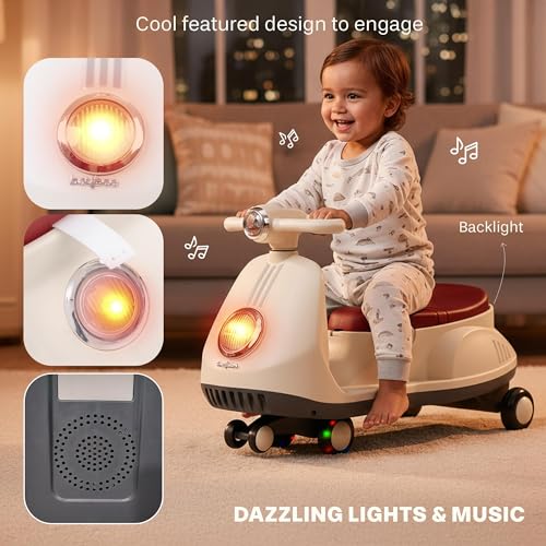Image of Baybee Gliddo Baby Swing Car for Kids with LED Lights & Music | 360 Steering Twister Push Ride On with Wide Seat, Storage & Smooth Glide | Wiggle Magic Car for Boys & Girls Aged 3+ Years (Sandal)