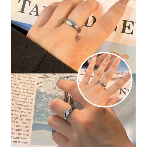 MYNENEY 4mm/6mm Gold Tungsten Faceted Ring for Men Women Couple Rings Bands Comfort Fit Engagement Wedding Bands Size 5-123