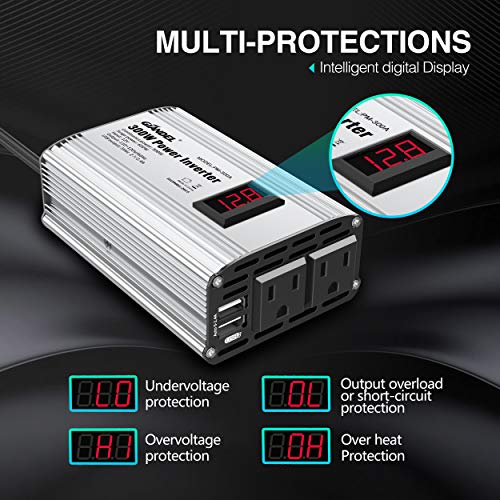 300W Power Inverter DC 12V to 110V AC Car Inverter with 4.8A Dual USB Car Adapter with LED Display