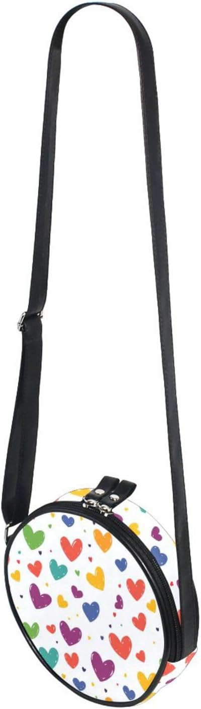 Colorful Love Hearts Round Sling Purse Crossbody for Ladies Trendy with Adjustable Strap Messenger Bag Crossbody For Hiking Traveling Canvas Messenger Purse - Image 4