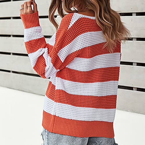 Briskorry Dames strepen lange mouwen gebreide trui ronde hals elegante trui losse tops shirt oversized ontspannen top stretch blouse gebreid mode hipster sweatshirt - Image 7