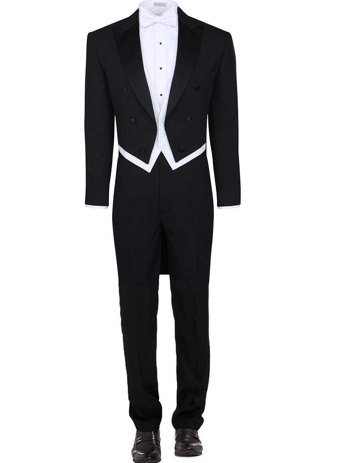 YYI Men's 3 Piece Black Tuxedo Tails Tailcoat Vest& Formal Pants