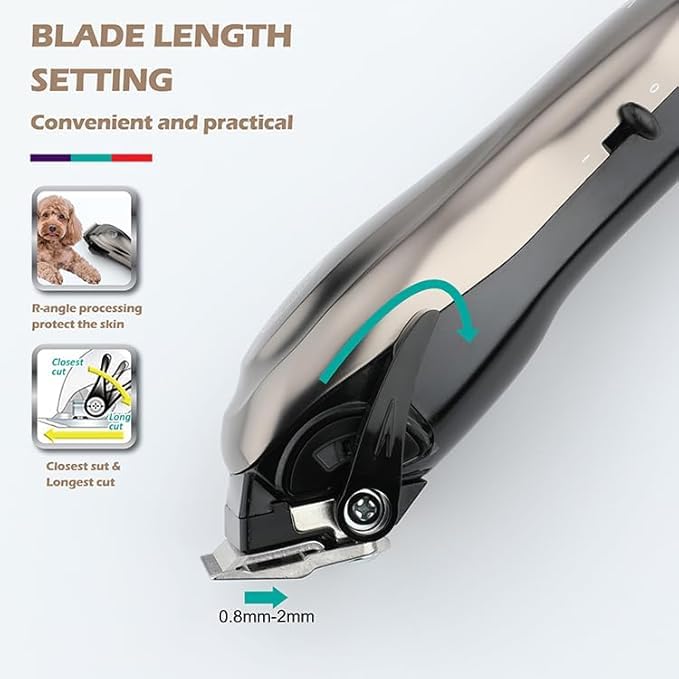 Image of VGR V-206 Professional Pet Hair Clipper for Dogs & Cats | Low Noise, Corded Grooming Kit with Adjustable Blades & 8 Guide Combs for Long & Short Hair | Best Dog & Cat Trimmer - Silver