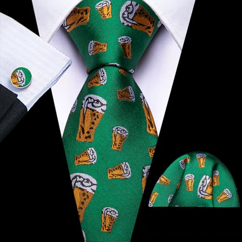 Image of Barry.Wang Classic Mens Ties Silk Necktie Pocket Square Cufflinks Set Woven Designer Wedding Business