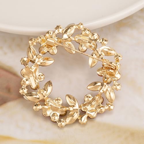 Image of Womens Wreath Flower Brooch Pin Crystal Brooch for Women