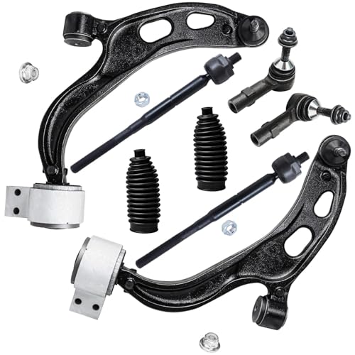 Image of Detroit Axle - 8pc Front End Suspension Kit for 10-12 Ford Flex Lincoln MKS | MKT, 2 Lower Control Arms with Ball Joints 4 Outer Inner Tie Rods 2 Boots 2010 2011 2012 Replacement