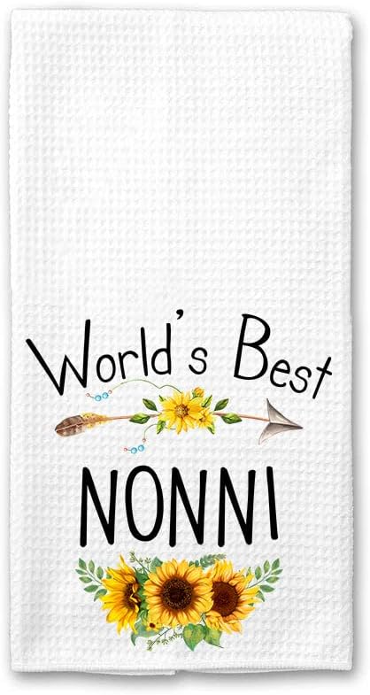 World's Best Nonni Kitchen Towel, Floral Sunflower Kitchen Towel, Best Nonni Ever, Gift Mothers Day Birthday Christmas Thanksgiving for Nonni, Soft and Absorbent Kitchen Tea Towel