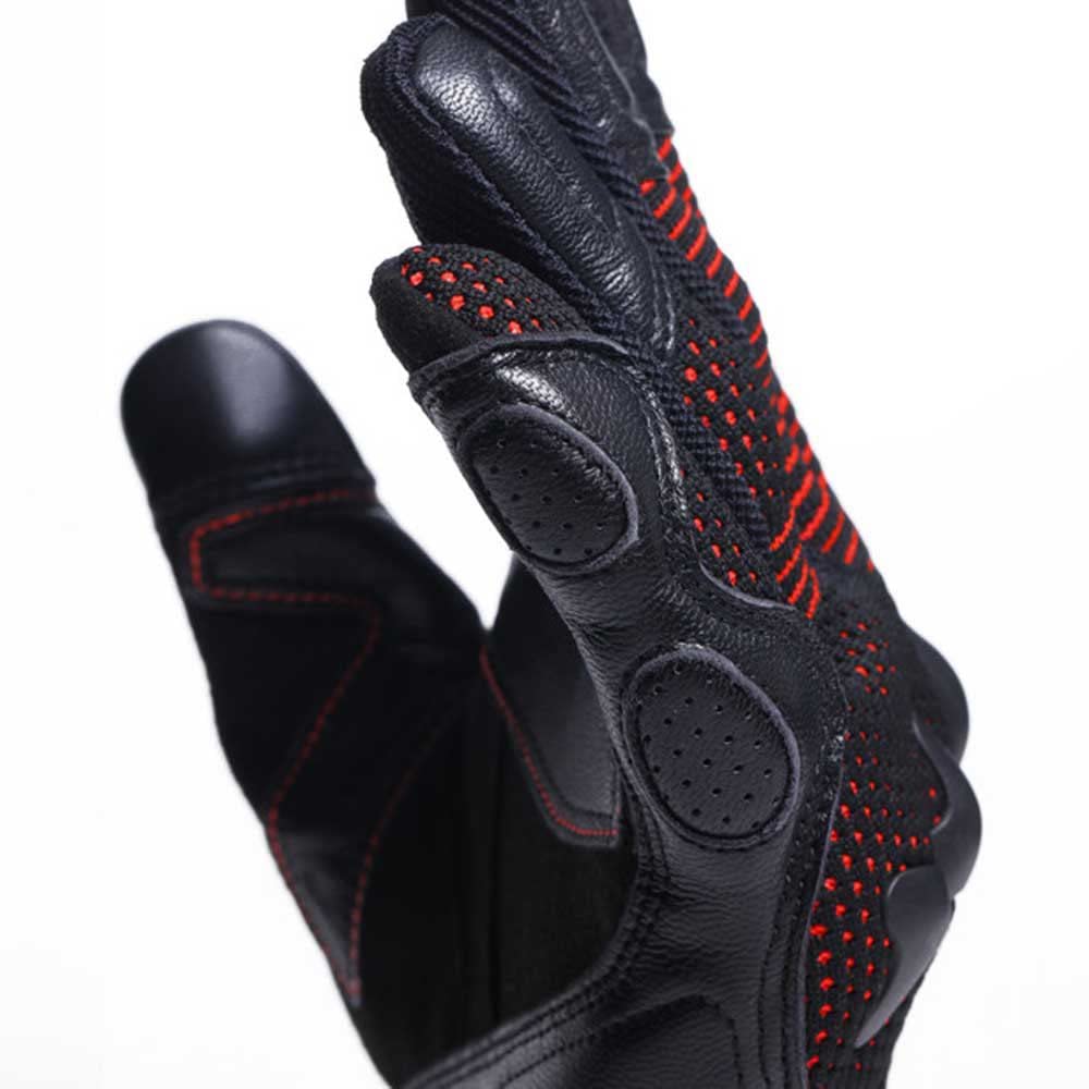 Dainese - Unruly Ergo-Tek Gloves, Guantes de Moto para Hombre, Tejido sin Costuras, Refuerzos de Cuero, Protección de Nudillos, Pantalla Táctil, Negro/Rojo Fluo, L