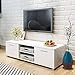 Produktbild Hochglanz Weiß TV Schrank Lowboard Sideboard Fernsehschrank mit 2 Regale und 2 Türen, mit 4 Kabelabgängen, 120 x 40.3 x 34.7 cm