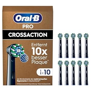 Oral-B Pro CrossAction Aufsteckbürsten — ORIGINAL Zahnbürstenaufsatz für Elektrische Oral-B Pro Zahnbürste — Ersatzbürsten, Bürstenköpfe — Schwarz, 10 Stück
