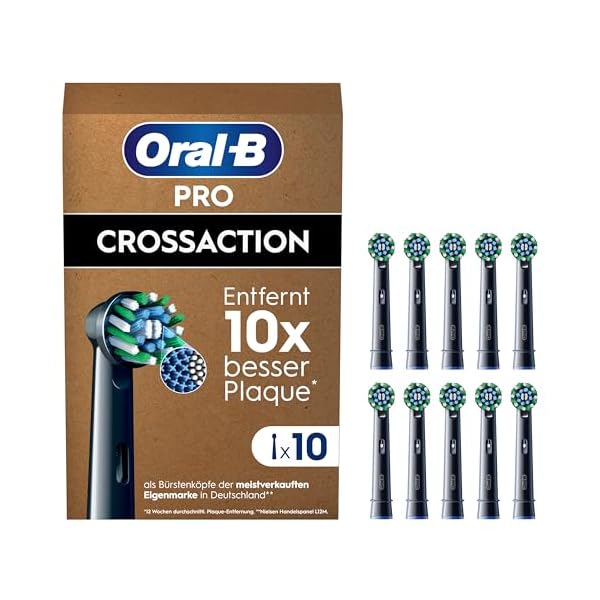Oral-B Pro CrossAction Aufsteckbürsten — ORIGINAL Zahnbürstenaufsatz für Elektrische Oral-B Pro Zahnbürste — Ersatzbürsten, Bürstenköpfe — Schwarz, 10 Stück
