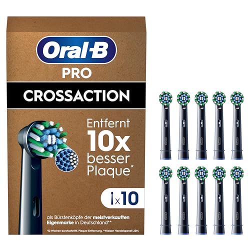 Oral-B Pro CrossAction Aufsteckbürsten — ORIGINAL Zahnbürstenaufsatz für Elektrische Oral-B Pro Zahnbürste — Ersatzbürsten, Bürstenköpfe — Schwarz, 10 Stück
